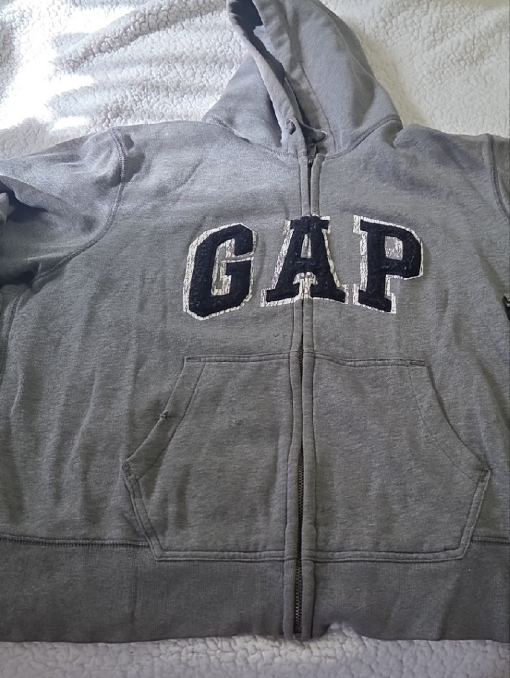 GAP Heather Gray Full-Zip Hoodie with Embroidered Logo Mens X LARGE Vintage